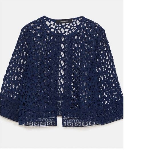 ZARA Cropped Navy Lace Jacket SMALL - Picture 3 of 8